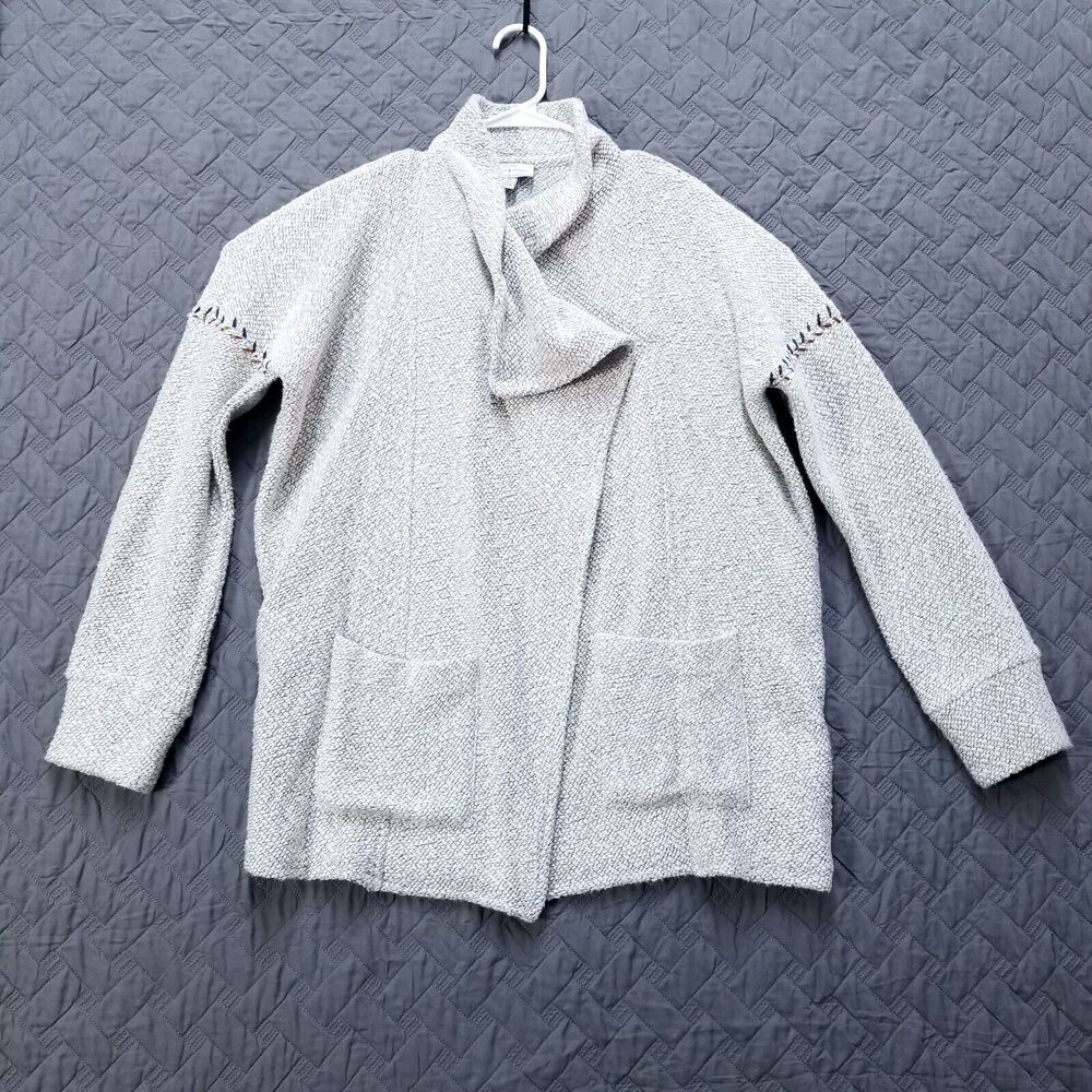 Lucky Brand Waterfall Cardigan Women Medium Cream Chunky Blanket Stitch Casual